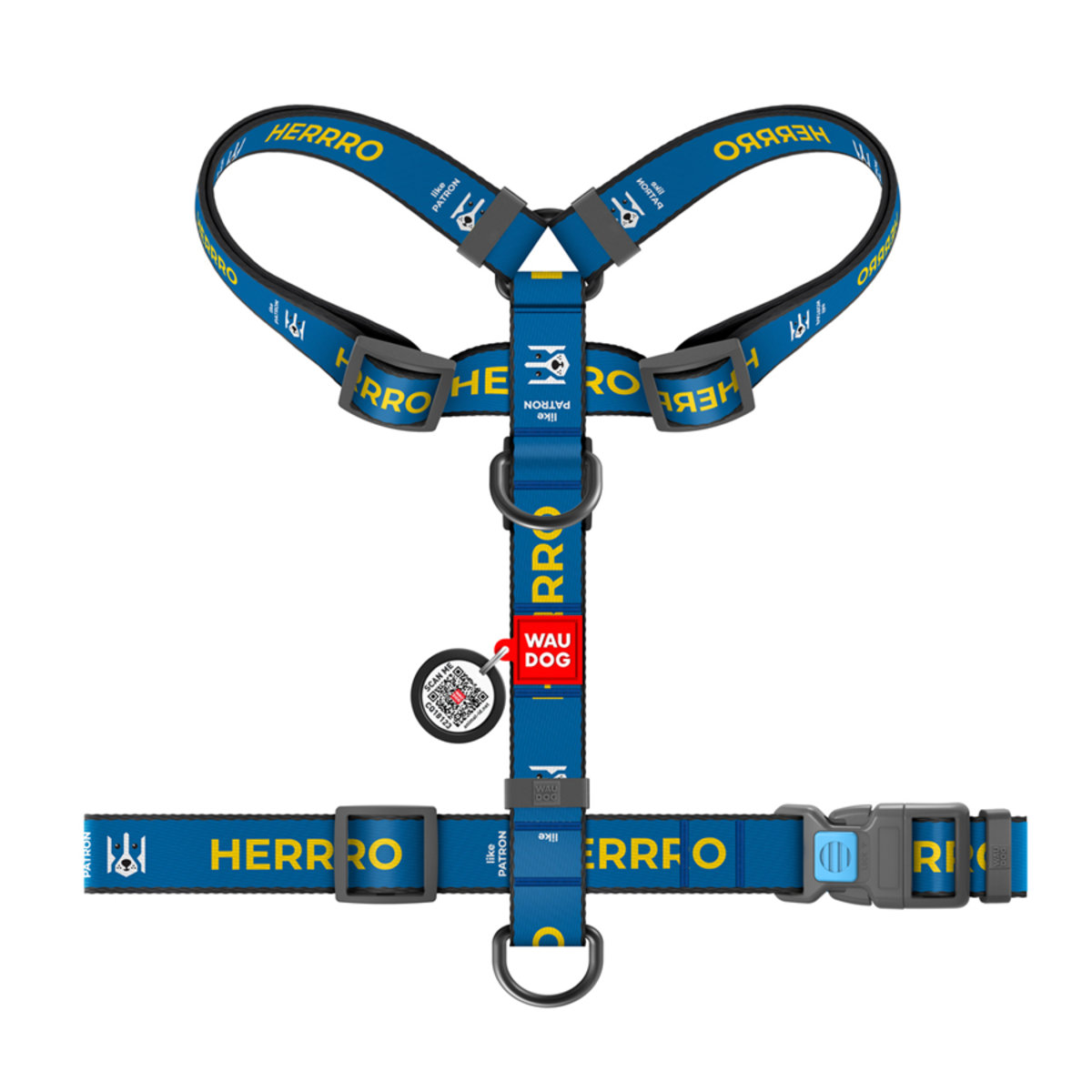 Harness for dogs WAUDOG Nylon anatomical H-shaped with QR-passport